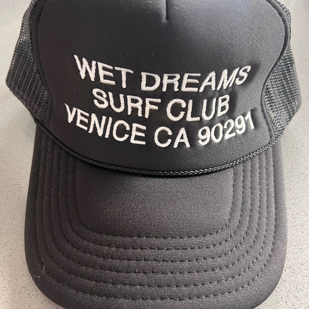 Wet Dreams Surf Club Black Trucker Hat with White Embroidery